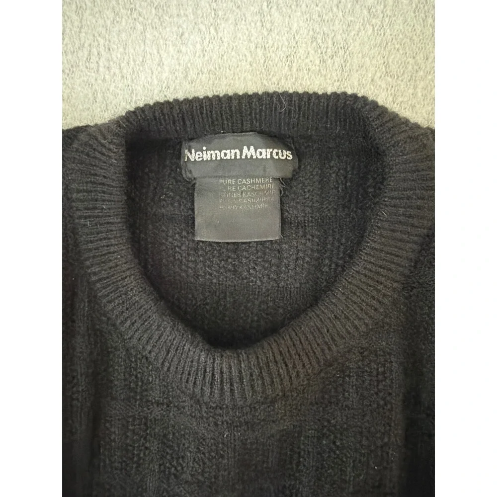 Neiman Marcus Mens XXL Pure Cashmere Crewneck Sweater Black Textured Grid Knit